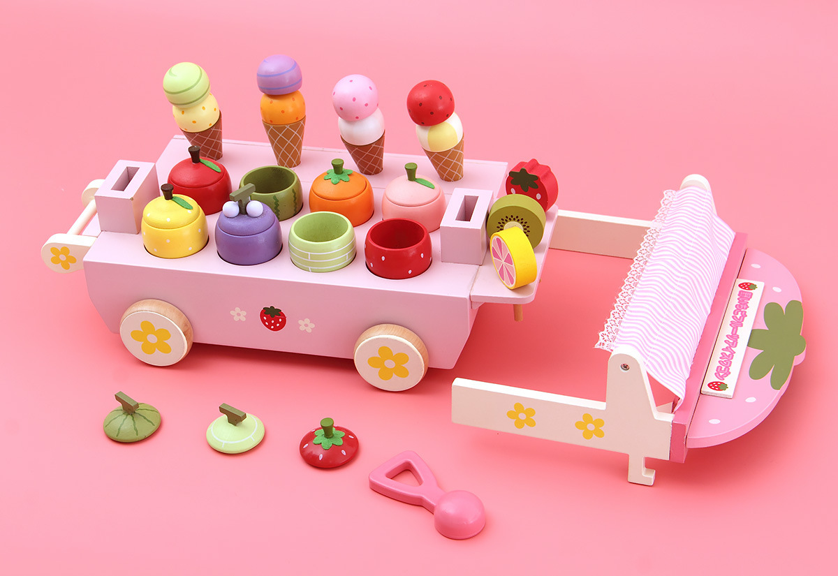 Crystal Wooden Educational Play House Children's Simulation Ice Cream Selling Stall Toy 2-6 Years Old Boys Girls Birthday Gift