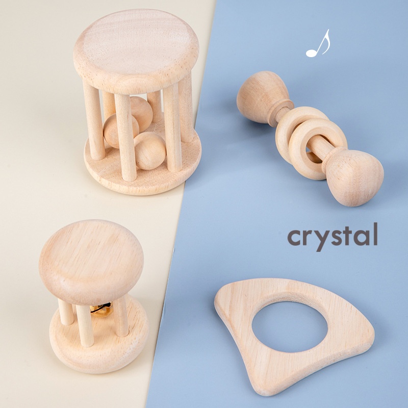 Crystal Wooden Chewable Hand Rattle Sensory Toy Eco-Friendly Educational Unisex