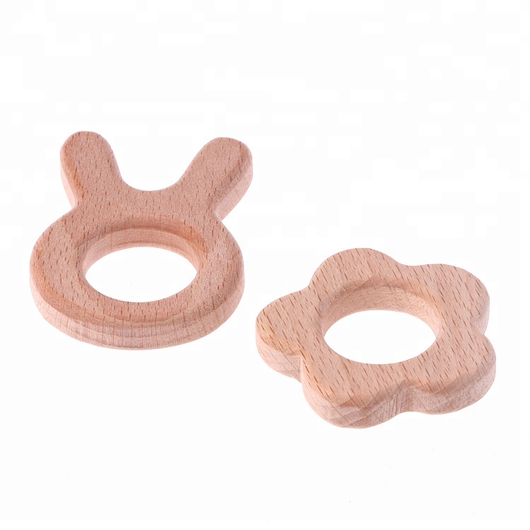 Wholesale Eco-Friendly Safe Baby Natural Wood Color Animal Shaped Wooden Teether Toys
