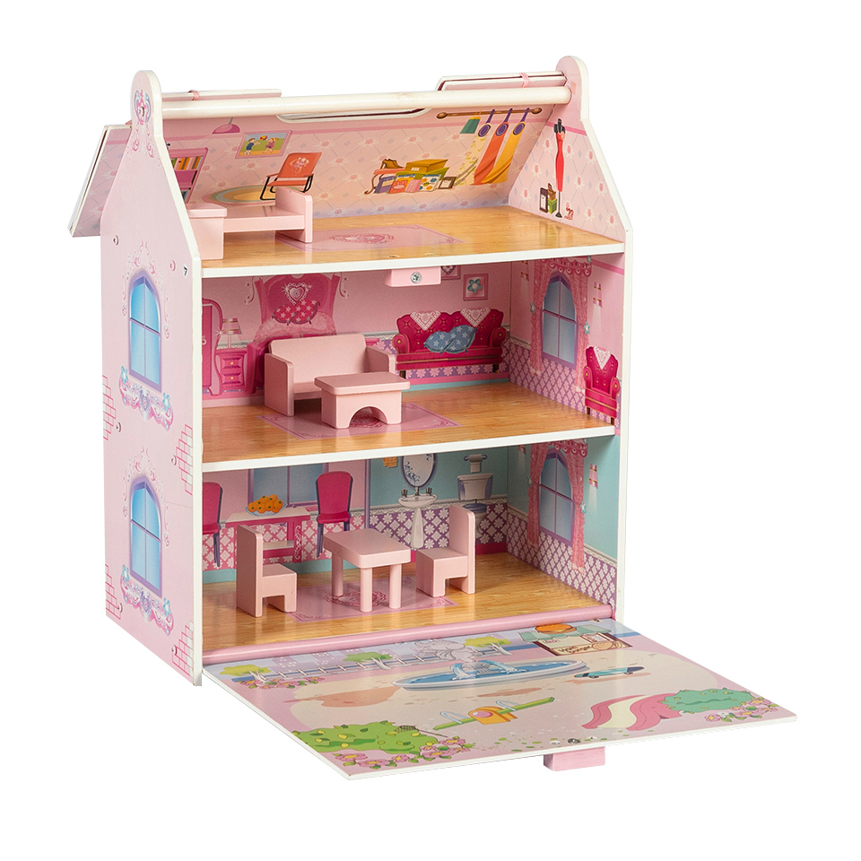 New Design Triple Portable Wooden Doll House