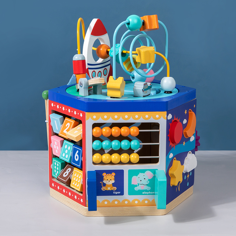 Wooden Activity Cube Baby Walker Learning Walker Activity Center Early Educational Push Pull Toys Baby Toddler Boys Girls