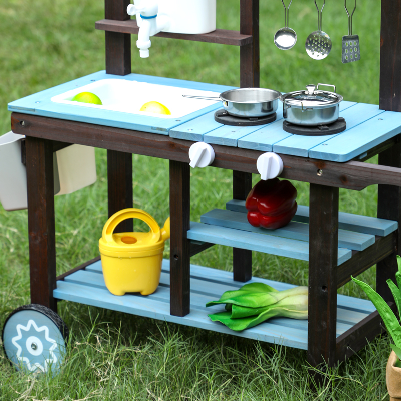 Outdoor CPC CE Mud Wooden Cooking Kitchen Toys Set Educational Pretend Play Role Playing for Preschool Kids &amp; Toddlers