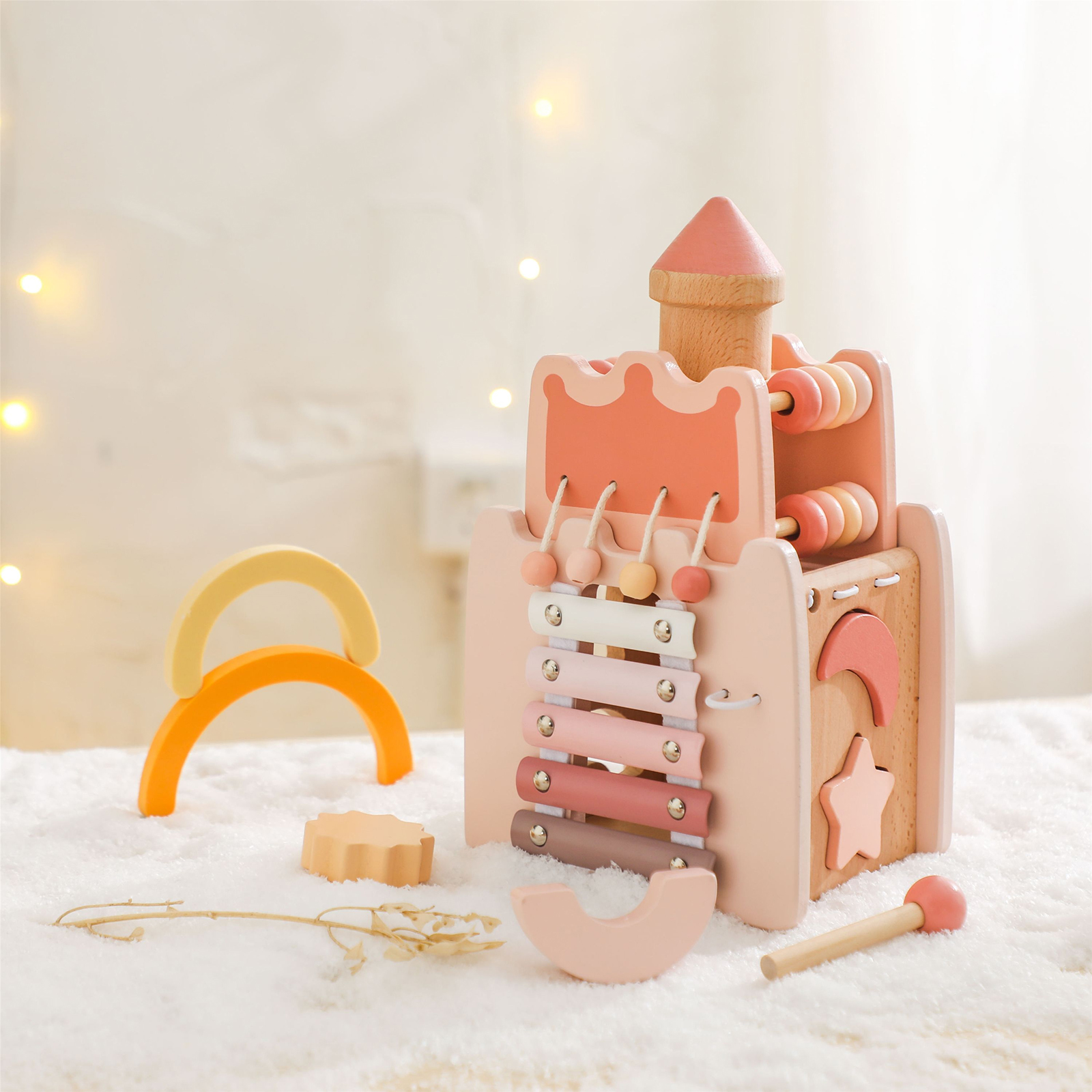 Children's Wooden Castle 5in1 Toys Early Educational Multifunctional Toys Games 2-3 Years