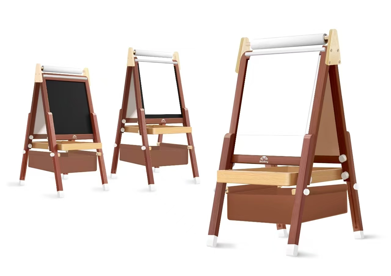 Eco Friendly Adjustable Wooden Easel for Kids Chalkboard Whiteboard Paper Roll Art Toy for Toddlers Made of Safe Material
