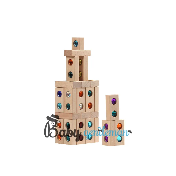 Large Particle Transparent Gem Building Block with Wooden Box Z13376D