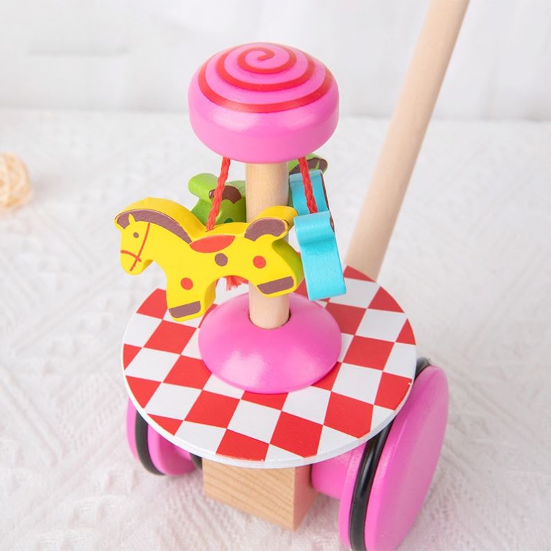 Baby Wooden Animal Shape Safe &amp; Healthy Learning Walking Playful Detachable Stick Musical Dancing Butterflies Push and Pull Toy