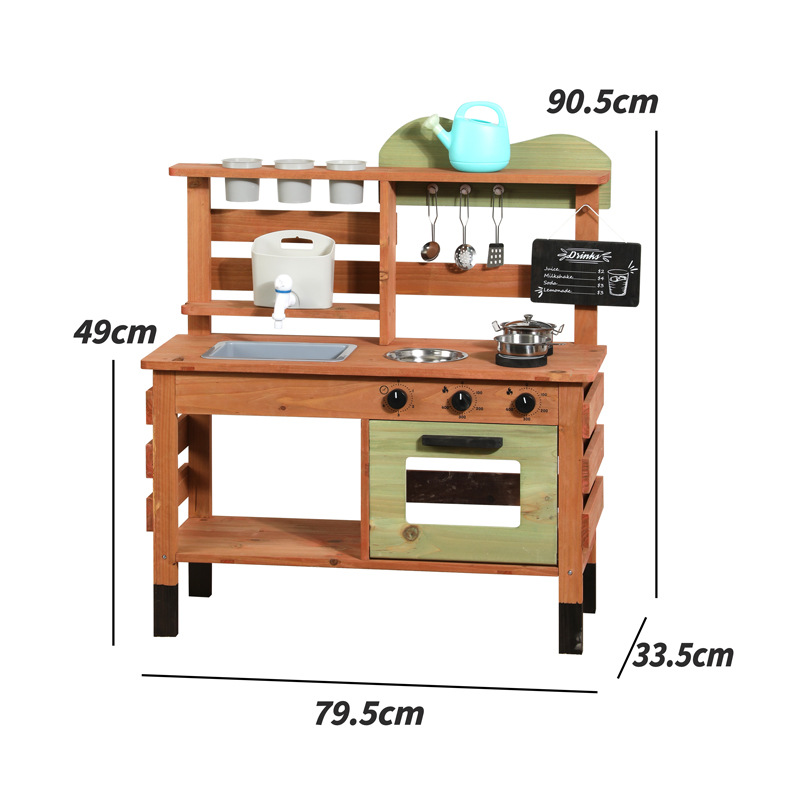 Unisex Preschool Play Set Outdoor Wooden Kitchen Pretend Play for Fun Role Play Set Cooking Games for Kids' Outdoor Activities