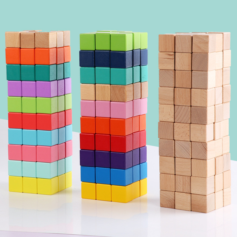 Wooden Montessori Baby Blocks Natural Beech Wood Cubes Toy Set