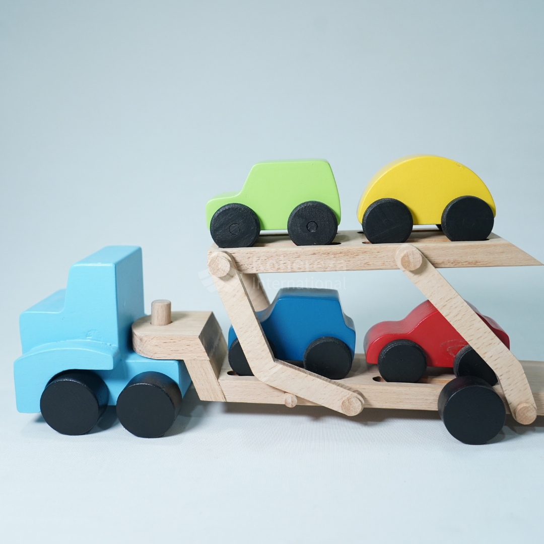 Classic Wooden Push &amp; Pull Truck Play Set with Mini Cars Active Walkers &amp; Toys for Kids
