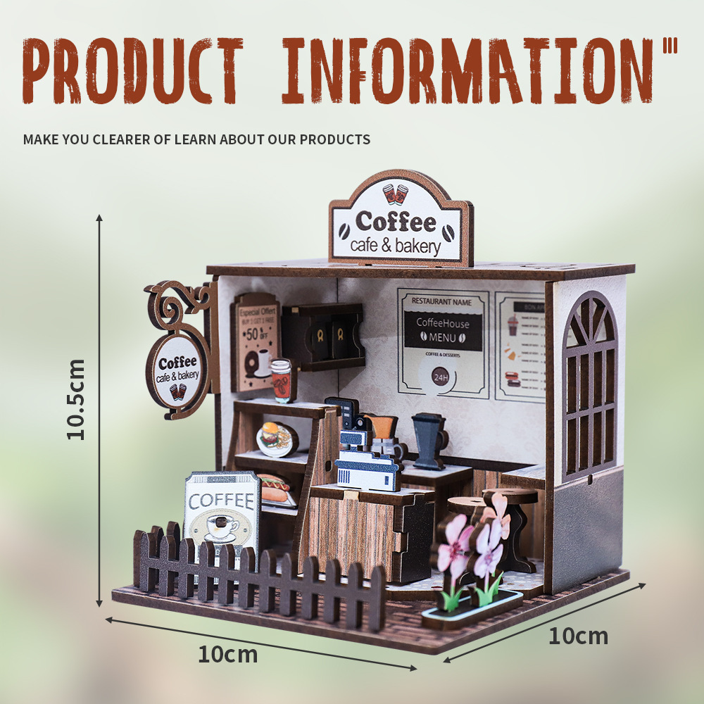 Cross-border New Diy Cabin Coffee House 3D Wooden Assembled Doll House Original Handmade Miniature House 12x12x4cm for Ages 14+