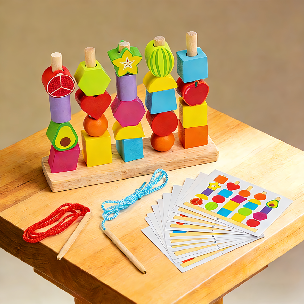 Montessori Shape Sorter Hand Eye Coordination Training Color Recognition Stacking Sorting Wooden Toy for Kids 3-7
