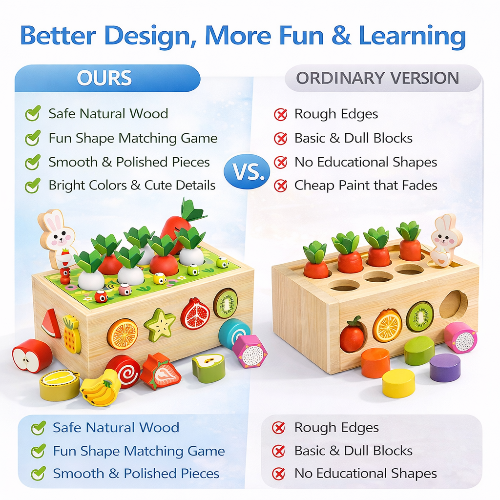 Montessori Wooden Carrot Harvest Shape Sorting Educational Toy for Toddlers &amp; Girls Preschool Learning Toy