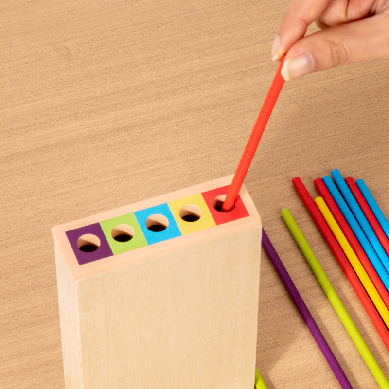 Early Education Children's Three-in-One Stacking Game Baby Stick-Pulling Color Sorting Ball-Throwing Montessori Wooden Toy for