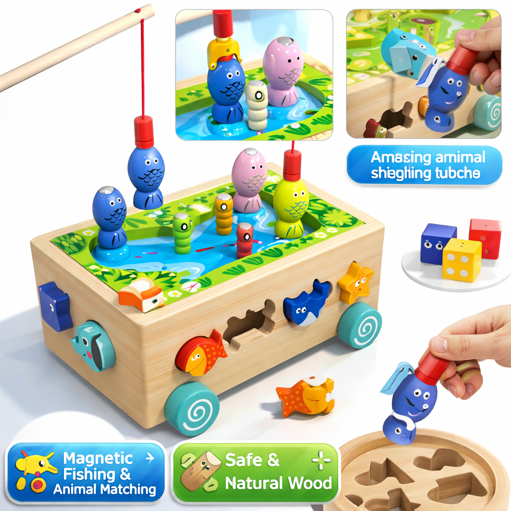 Wholesale Fun Wooden Multi-Functional Pull-Along Cognitive Toy Box, Fine Motor Skills &amp; Indoor Preschool Classroom Play Activity