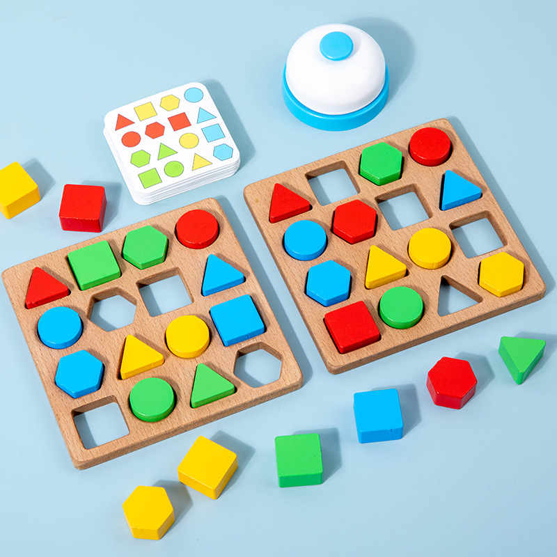 Wooden Geometric Shape Matching Game for Children (4-8 Years Old) Parent-child Interactive Educational Desktop Toy