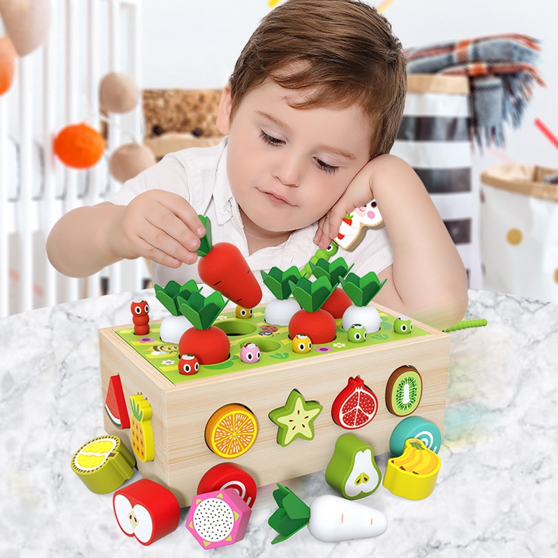Montessori Farm Carrot Harvest Game Eco-friendly Wooden Shape Sorting Educational Toy for 5 7 Years EN71 Certified Fine Motor