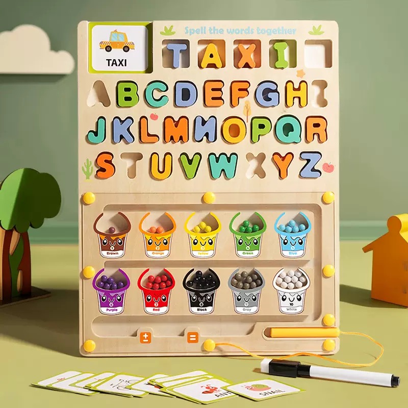 Multifunctional Wooden 3D Spelling Words Walking Beads Maze Puzzle Board Kid-Education Letter Recognition Toys CPC Sorting Game