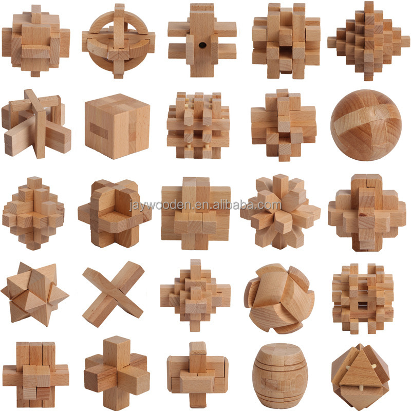 Educational Ancient Chinese Wooden Jigsaw Puzzle Game Board Square Cubes Brain Toys Chess Games for Kids