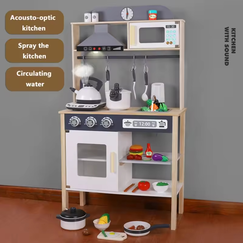 Korean Kitchen Big Wooden Simulation Toy Set for Parent-Child Play &amp; Cooking Game-Early Education Toys