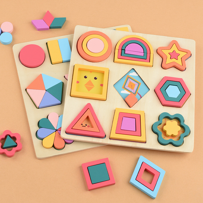New Baby Montessori Geometric Shape Cognition Game Children Learning Toys Kids Creative 3D Puzzles Board Wooden Educational Toy