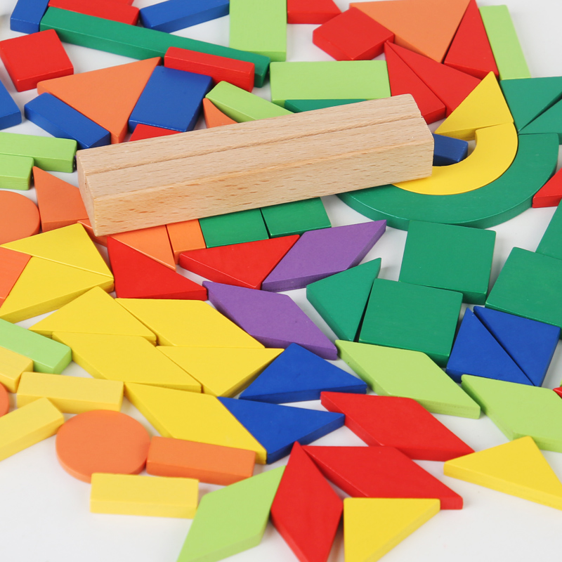 Fun Geometric Shape Puzzle Set Wooden Building Toy Bricks Blocks