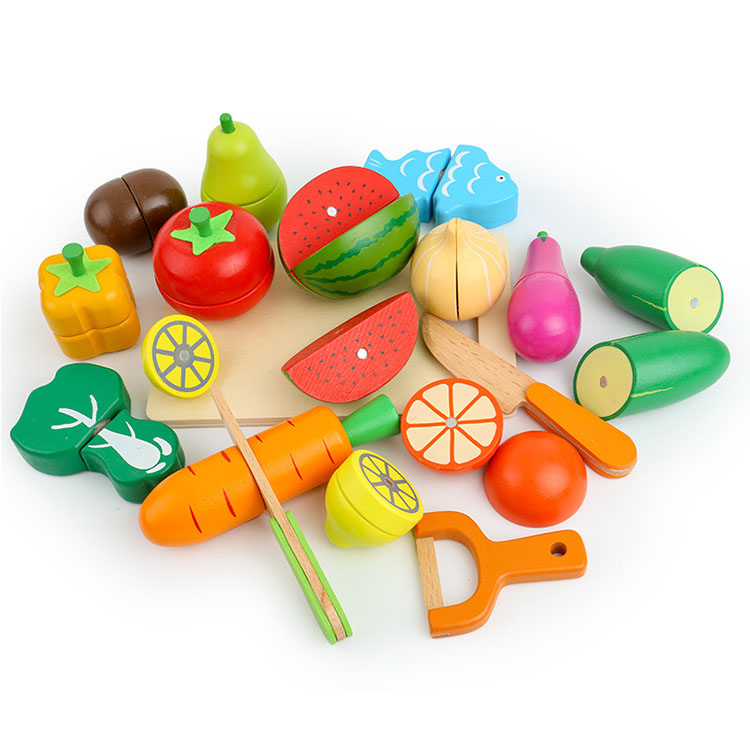 Diy Role Play Kids Pretend Preschool Game Kitchen Wooden Fruit Cutting Toy