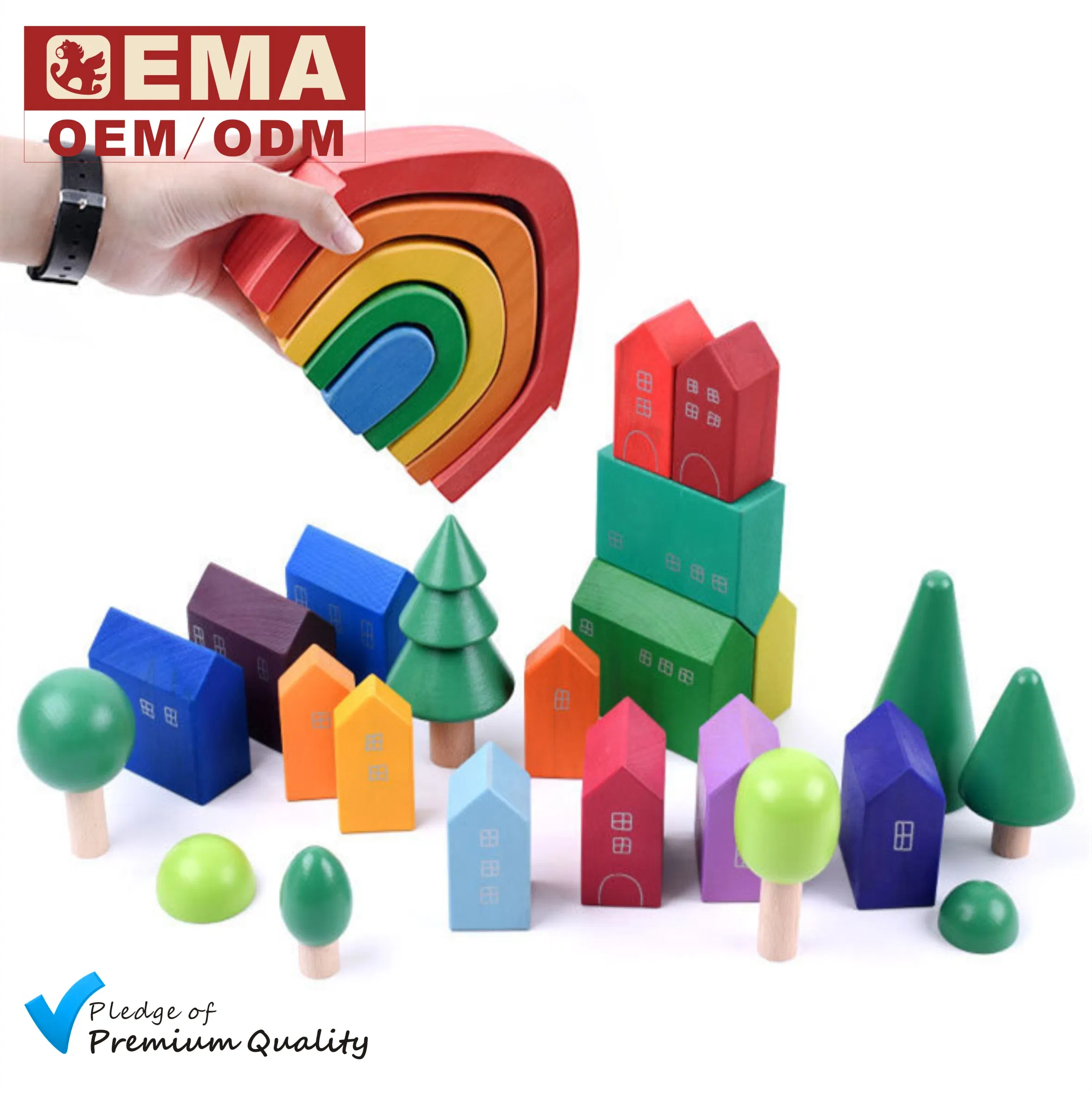 EMA Montessori Kids Stacker Nesting Puzzle Wooden Rainbow Shape Matching Building Blocks