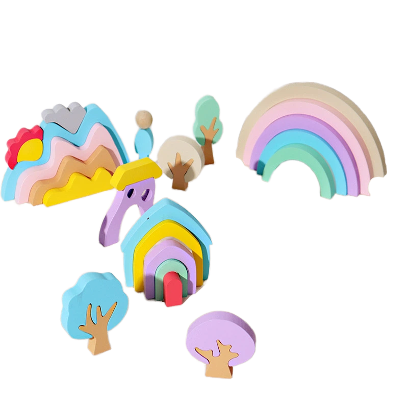 Cross-Border Children's Wooden Rainbow Building Blocks Educational Toy Color Cognition Creative Puzzle Early Learning Stacking