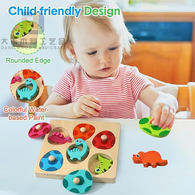 Montessori Educational Wood Puzzle Toy 3D Cartoon Dinosaur Wooden Easter Toys for Toddlers Color Sorting Skills Memory Game