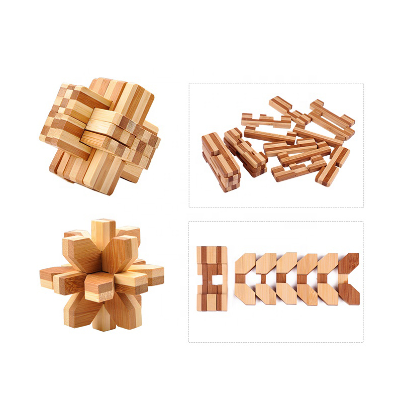Early Education Chinese Classical IQ Wooden Lock Puzzles Brain Lock Educational Wooden Toys Set for Kids