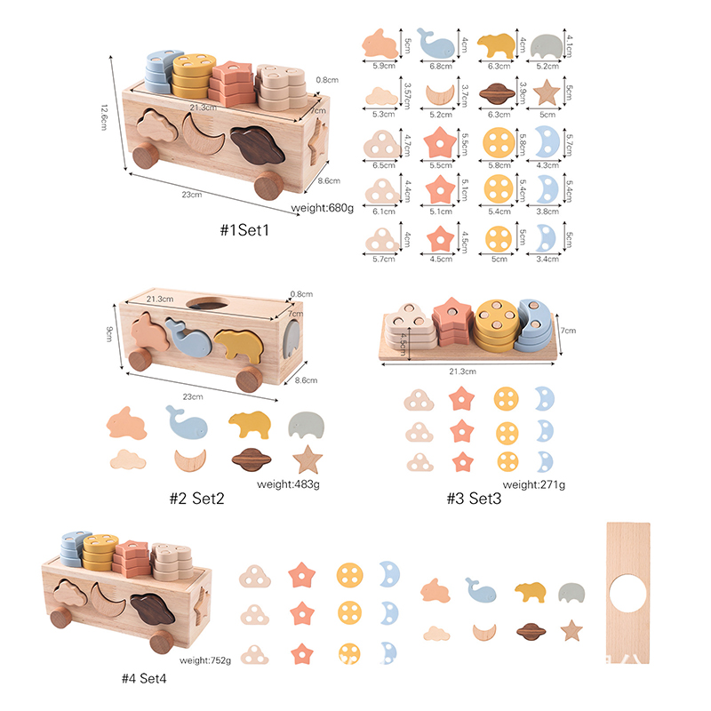 Baby Early Education and Intelligence Toy Wooden Multi-functional Color and Shape Cognitive Toy Multi-functional Matching Car