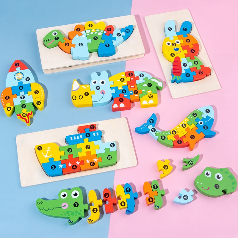 Wooden Educational Building Blocks Animal Shape Cognitive Matching 3D Stereo Puzzle Children's Toys Ages 0-24 Months