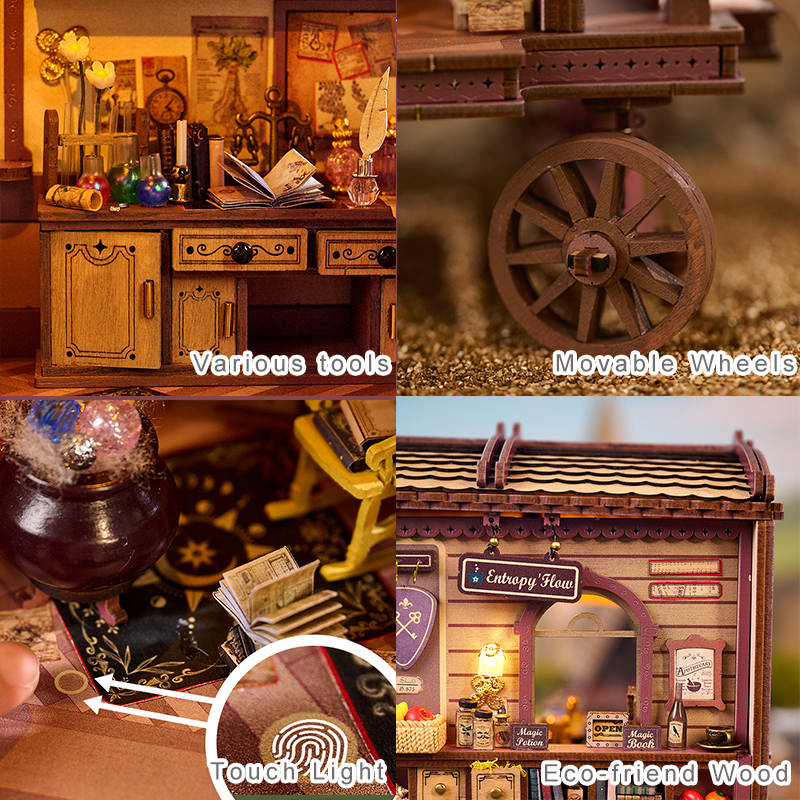 IIECREATE New Arrival Miniature House Kit Wooden Dollhouse K-1084 Entropy's Flow DIY Carriage for Adult