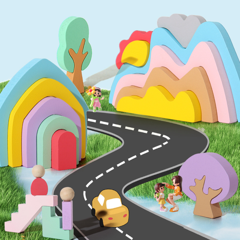 Cross-Border Children's Wooden Rainbow Building Blocks Educational Toy Color Cognition Creative Puzzle Early Learning Stacking