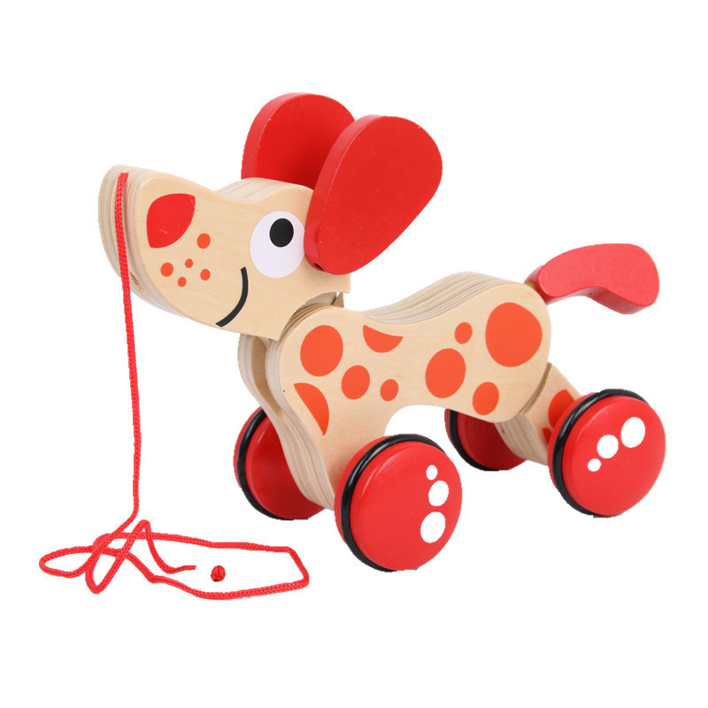 Children's Early Education Wood Rope Pulling Animal Crocodile Puppy Toddler Dragging Cart Funny Kids Animal Pull Car Toys