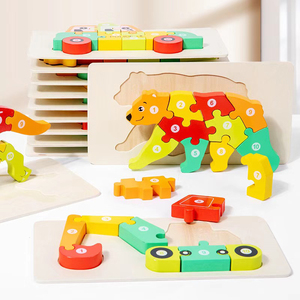 3d Wooden Cartoon Animal Learning Puzzles Game Educational Hands-on Colorful Toys for Infant Baby Early Learning
