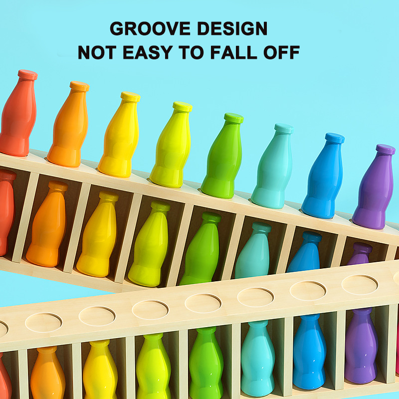 2026 Foreign Internet Celebrity ParentChild Interactive Educational Wooden Montessori Stacking Color Matching Bottle Sorting Toy