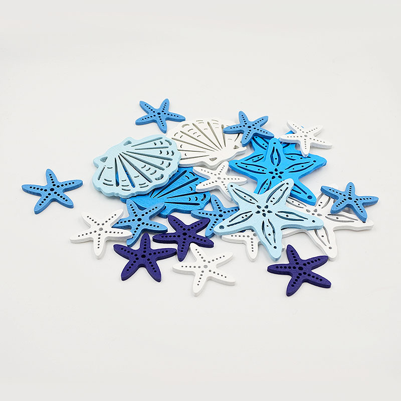 Early Educational Toys Engraved Eco-friendly Natural Wood Blue Starfish Hanging Ornament-Recyclable Christmas Home Decoration