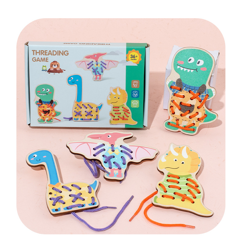Children Early Education Toy Baby Montessori Activity Wooden Threading Game Kids Fine Motor Skill Lacing Threading Toys