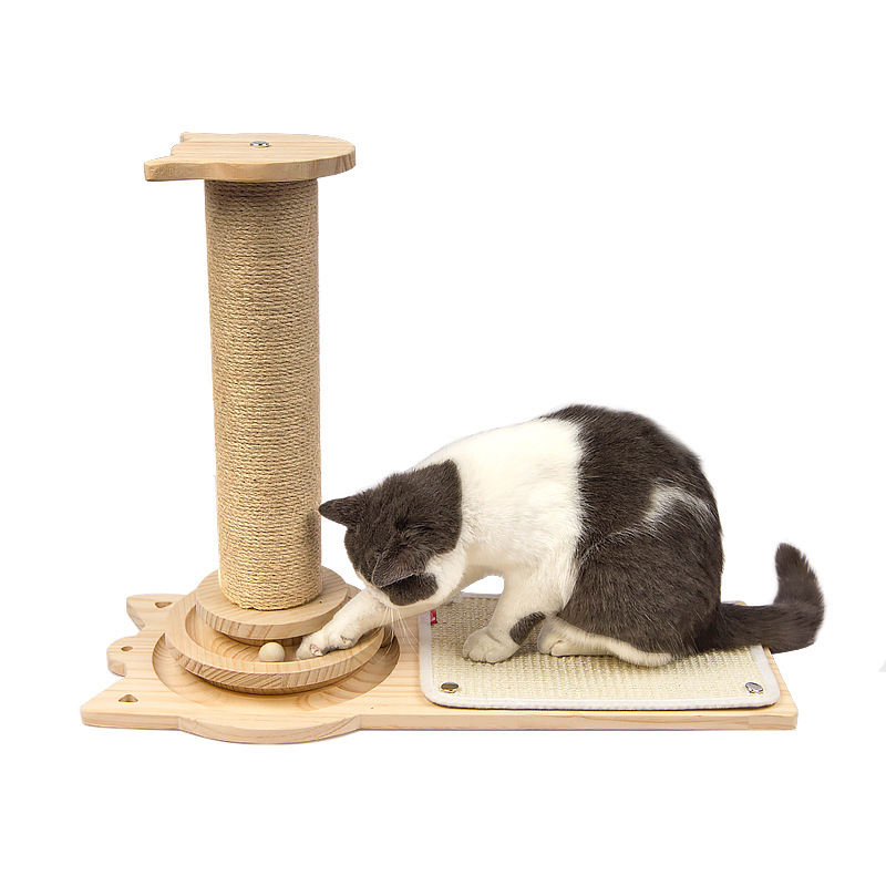 Integrated Vertical Cat Tree with Scratching Board Wear-Resistant Non-Shedding Kitten Toy Ball Made of Wood