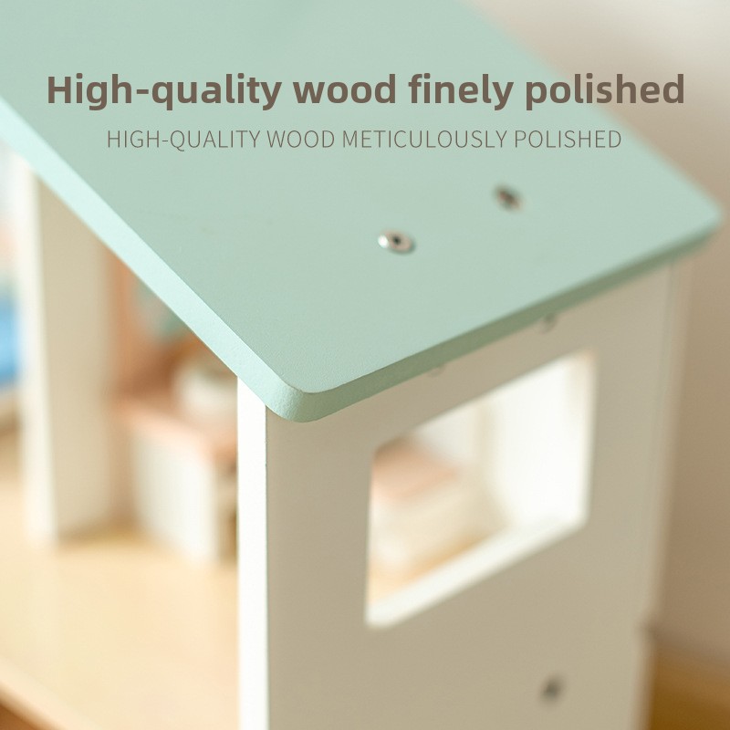 Interactive Wooden Dollhouse for Kids Children's Pretend Play Furniture Baby Simulation Villa Parent-Child Assembly Toy
