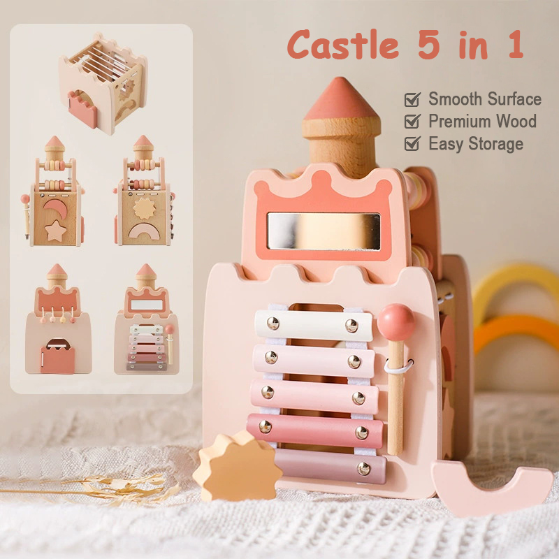 Children's Wooden Castle 5in1 Toys Early Educational Multifunctional Toys Games 2-3 Years