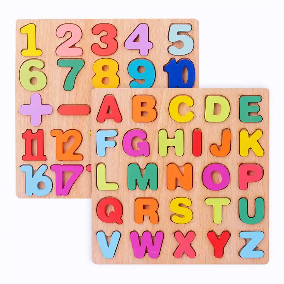 Wooden 3d Puzzle Alphabet Number Matching English Cognitive Hand Grasping Board Montessori Early Educational Toys For Children