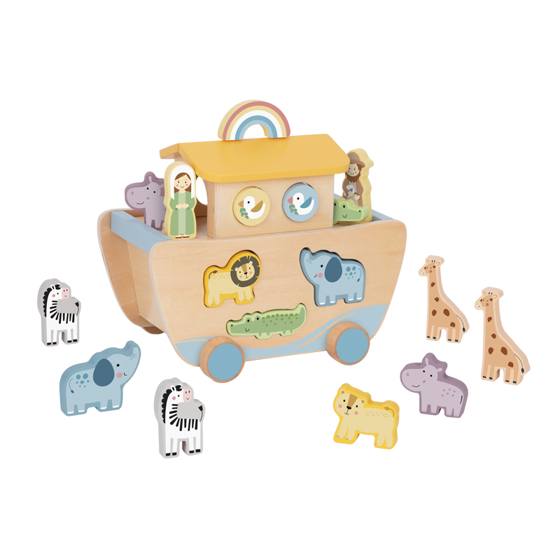 New Design Wooden Toys Noah's Ark Game Animal Block Shape Sorter Ship Play Educational Toy for Kids