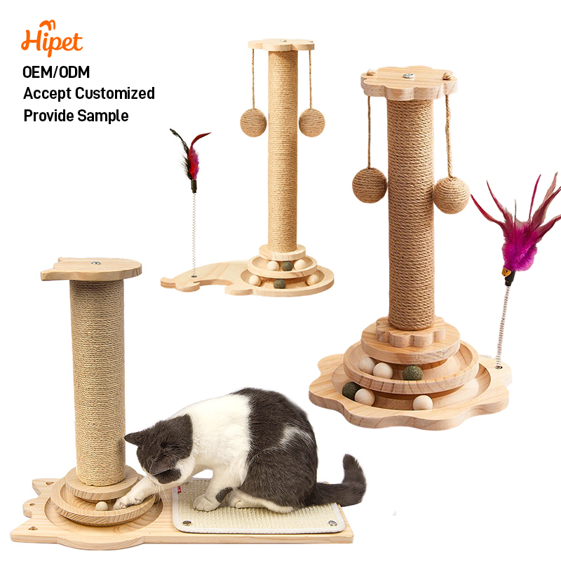 Integrated Vertical Cat Tree with Scratching Board Wear-Resistant Non-Shedding Kitten Toy Ball Made of Wood