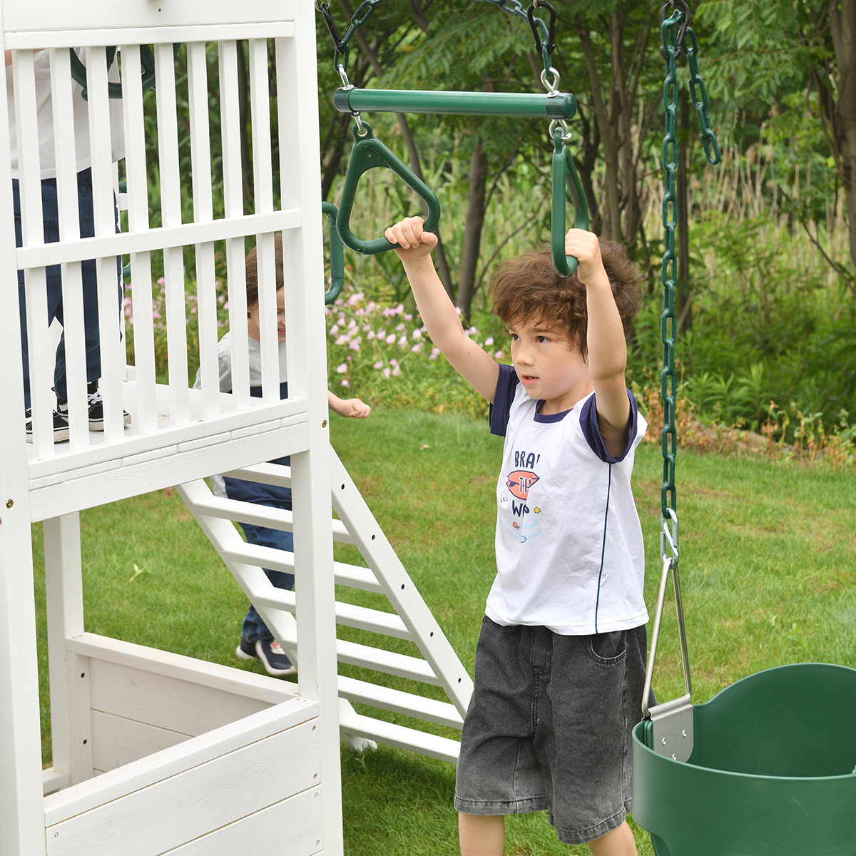Medium Size Outdoor Wooden Play Set with Swing and Slide for Kids' Backyard Play Ground