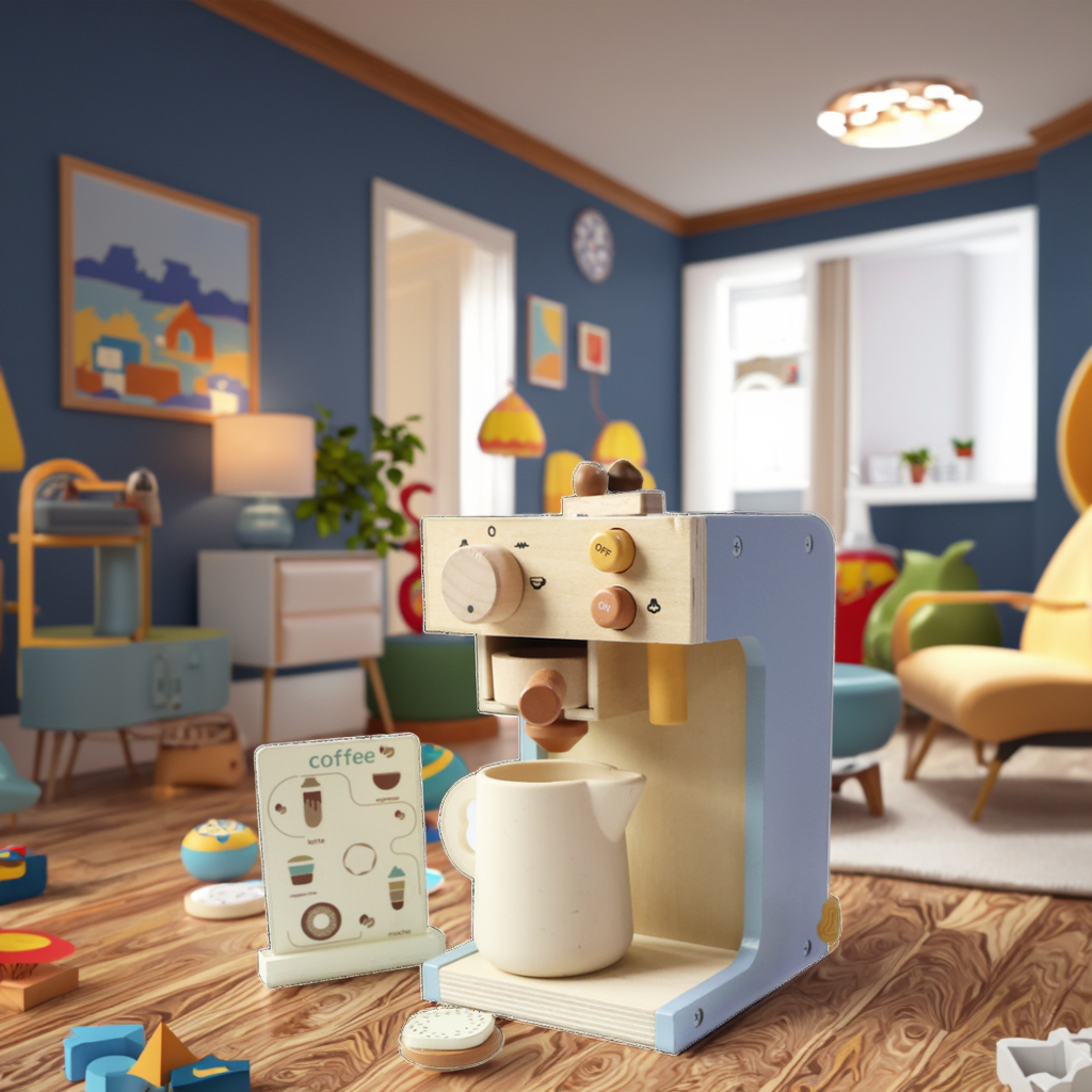New Early Childhood Wooden Mini Kitchen Coffee Pretend Set Toys for Kids
