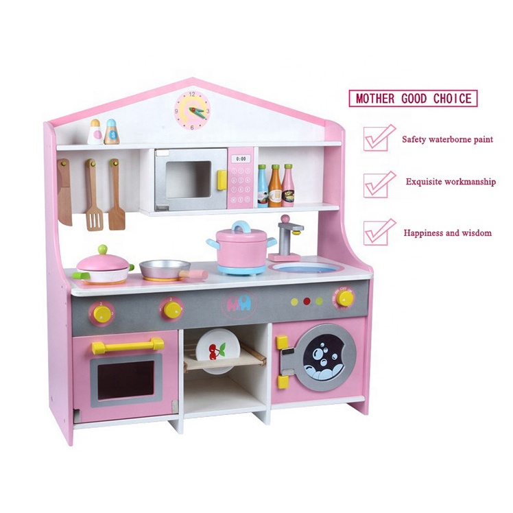 New Design Wooden DIY Kids Cooking Pretend Play Kitchen Cabinet Educational Toy Sets for Girls and Boys
