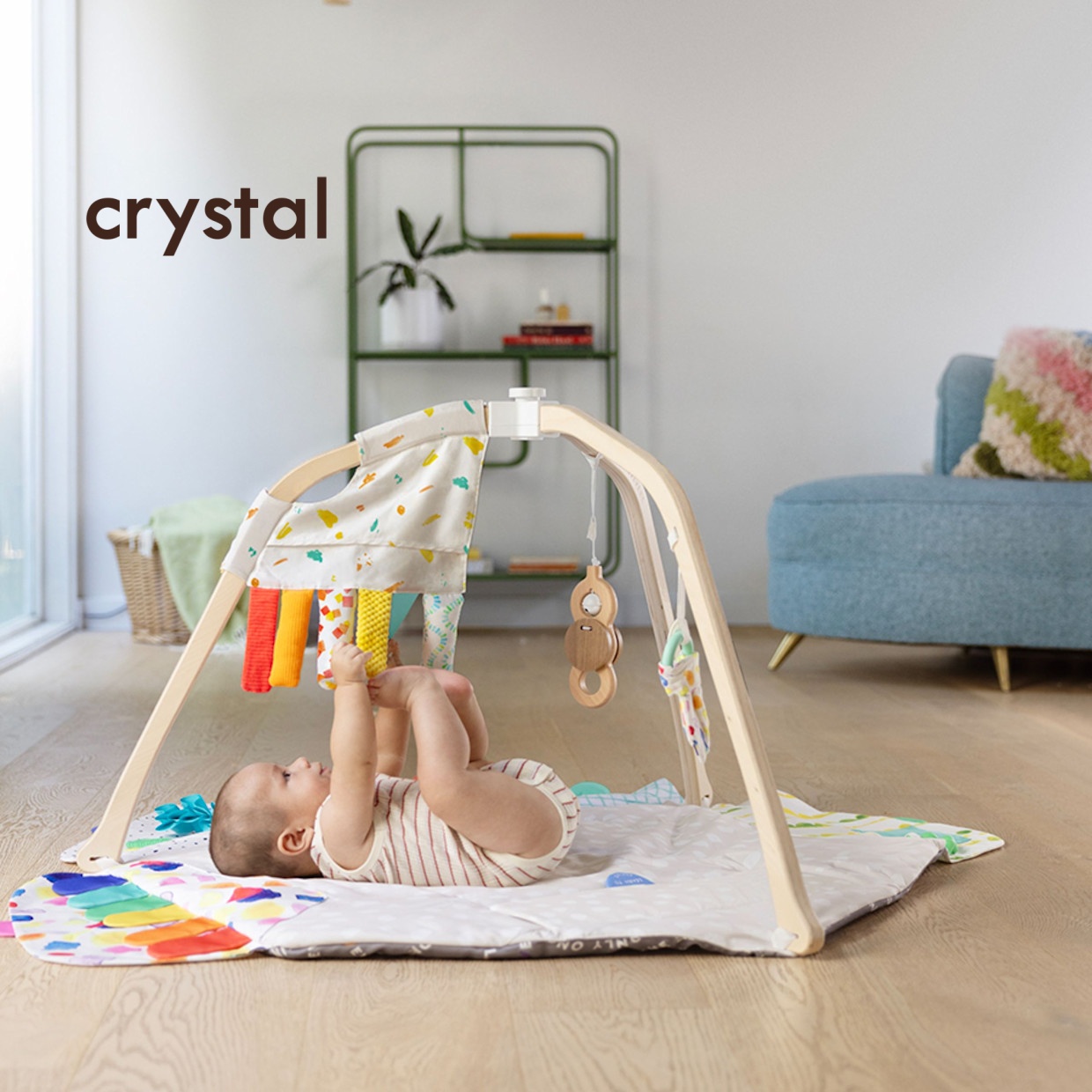 Crystal Montessori Educational Sensory Hanging Toys Wooden Activity Gym for Newborns