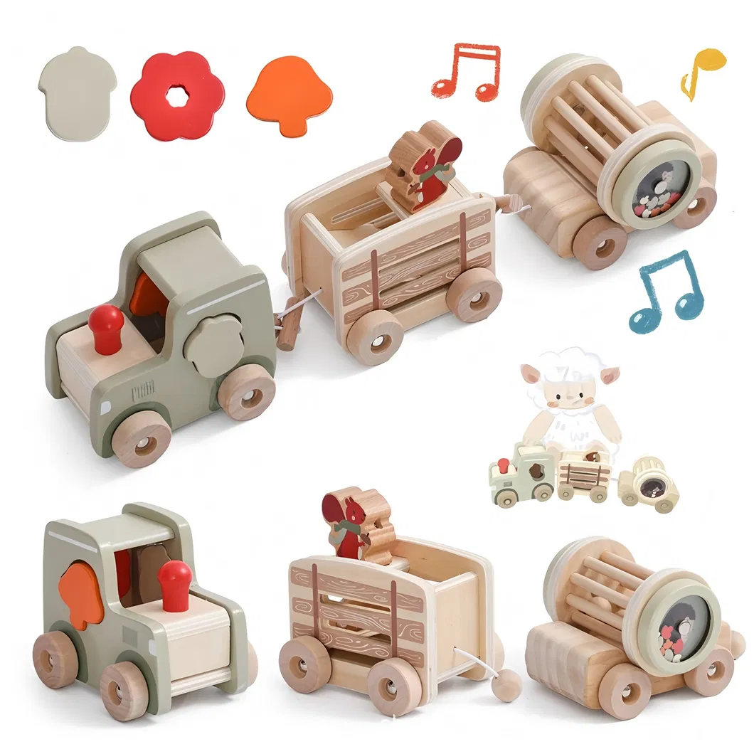 Wholesale Christmas Wooden Cars Wooden Railway Mini Train Set Toy for Kids